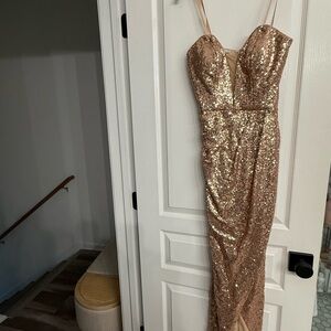 Gold Sequin Evening Gown for short women